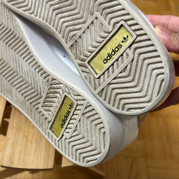 adidas Women's White Patent Sneakers with Gold Accents - Picture 10 of 12